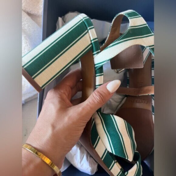 Sezane Editions High Carmela Sandals Green White Stripe Size 11 - Picture 5 of 12